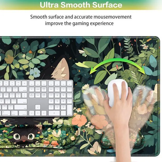 Alt view image 4 of 7 - Mouse Pad Anime, Mouse Pad with Wrist Rest, 4-in-1 XXL Large Desk Mat Kawaii Mousepad with Gel Wrist Support Keyboard Wrists Rest Coaster, Ergonomic Gaming Cat Desk Pad, Funny Cute Office Accessories
