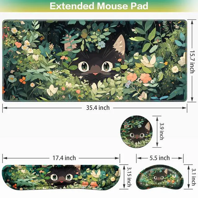 Alt view image 6 of 7 - Mouse Pad Anime, Mouse Pad with Wrist Rest, 4-in-1 XXL Large Desk Mat Kawaii Mousepad with Gel Wrist Support Keyboard Wrists Rest Coaster, Ergonomic Gaming Cat Desk Pad, Funny Cute Office Accessories