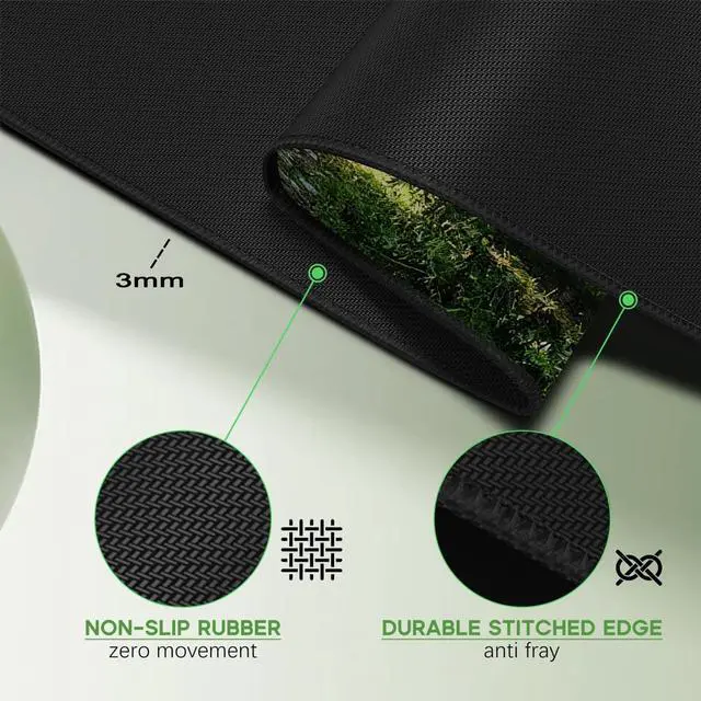 Alt view image 6 of 6 - Morning Mist Forest Mouse pad, Micro-Woven Fabric Desk pad,Large Green Tree Natural Scenery Desk mat with Sewn Edges, Anti-Slip Rubber Base, Suitable for Office laptops, Size 31.5×11.8 in