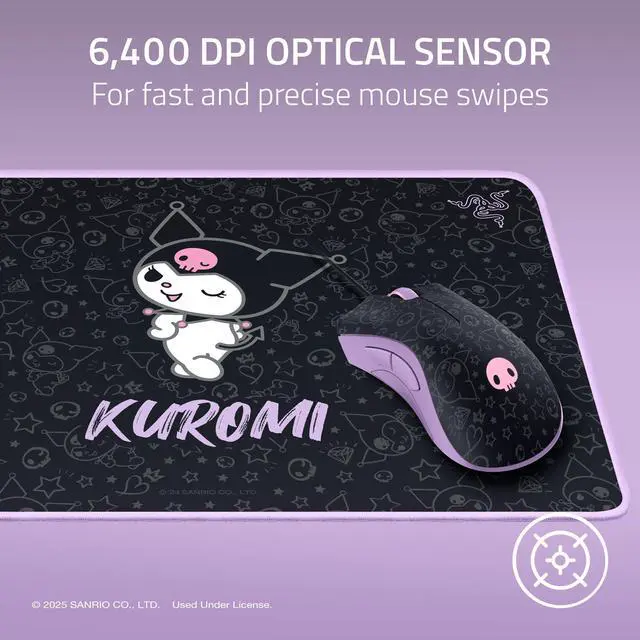 Alt view image 3 of 7 - DeathAdder Essential Ergonomic Wired Gaming Mouse 6400 DPI Optical Sensor, 5 Programmable Buttons, Mechanical Switches, Rubber Side Grips Kuromi Edition