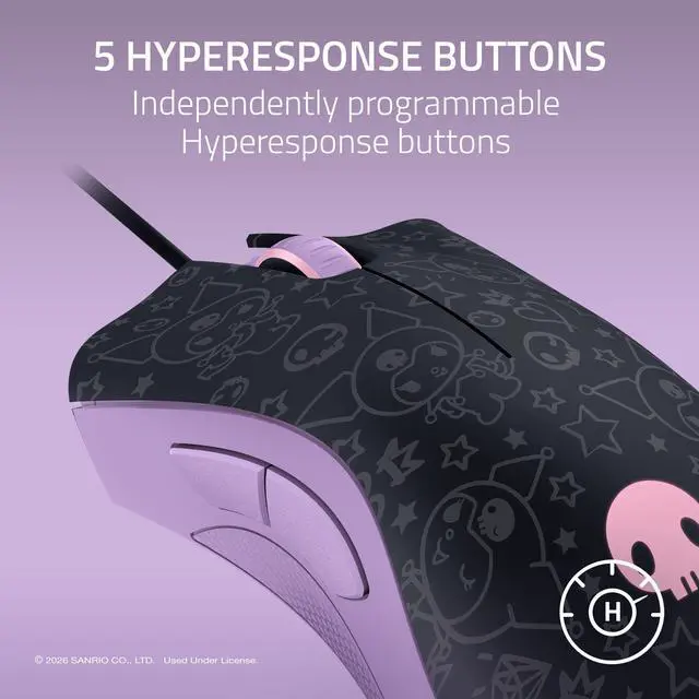 Alt view image 2 of 7 - DeathAdder Essential Ergonomic Wired Gaming Mouse 6400 DPI Optical Sensor, 5 Programmable Buttons, Mechanical Switches, Rubber Side Grips Kuromi Edition