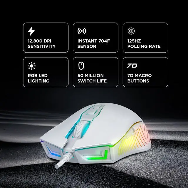 Alt view image 2 of 7 - Spear V2 White Wired Gaming Mouse with RGB Lighting 12800 DPI, 7 Programmable Buttons, Lightweight Ergonomic Gaming Mouse for PC/Mac/Laptop Gamers