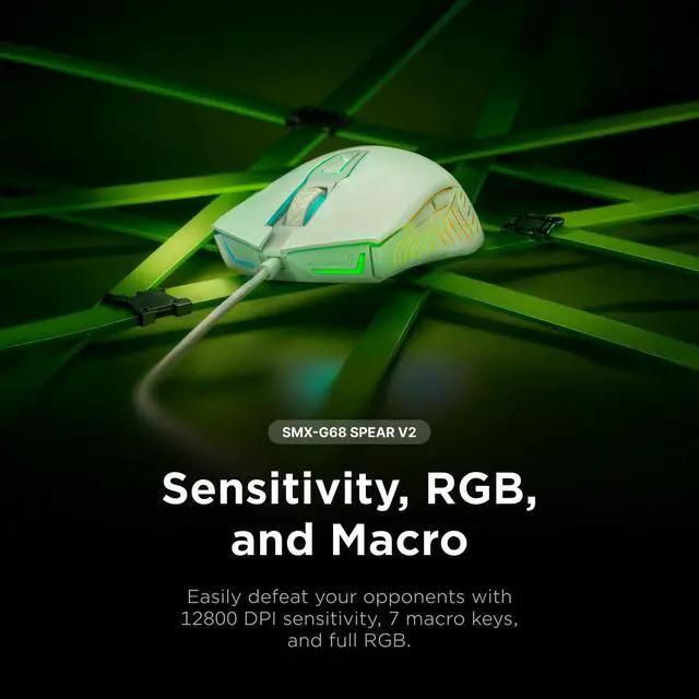 Alt view image 5 of 7 - Spear V2 White Wired Gaming Mouse with RGB Lighting 12800 DPI, 7 Programmable Buttons, Lightweight Ergonomic Gaming Mouse for PC/Mac/Laptop Gamers