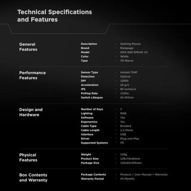 Alt view image 7 of 7 - Spear V2 White Wired Gaming Mouse with RGB Lighting 12800 DPI, 7 Programmable Buttons, Lightweight Ergonomic Gaming Mouse for PC/Mac/Laptop Gamers