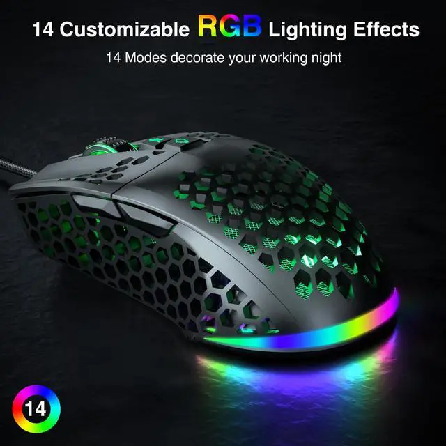 Alt view image 7 of 7 - Gaming Mouse Wired with RGB,Honeycomb Shell,12800 DPI Wired Gaming Mouse with Buttons,Computer Mouse for Laptop/PC,Black