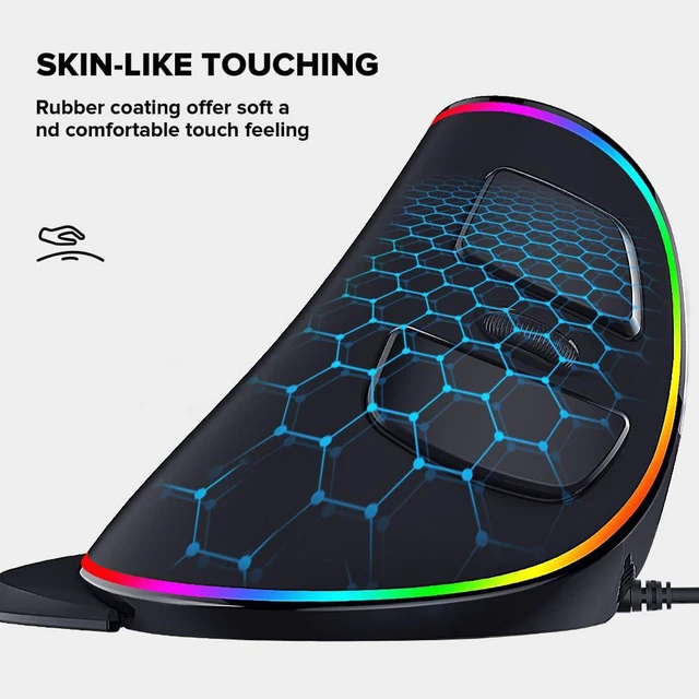 Alt view image 6 of 7 - Ergonomic Vertical Mouse, Wired Ergo Mouse for Large Hands, 6 Programmable Buttons, Up to 12800 DPI, Removable Wrist Rest, Vibrant RGB Backlit, for Windows 7/8/10/XP/Vista (M618Plus RGB-Wired)