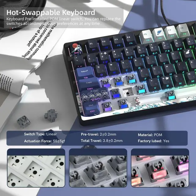 Alt view image 3 of 6 - 75% Keyboard with Color Multimedia Display Gaming Keyboard
