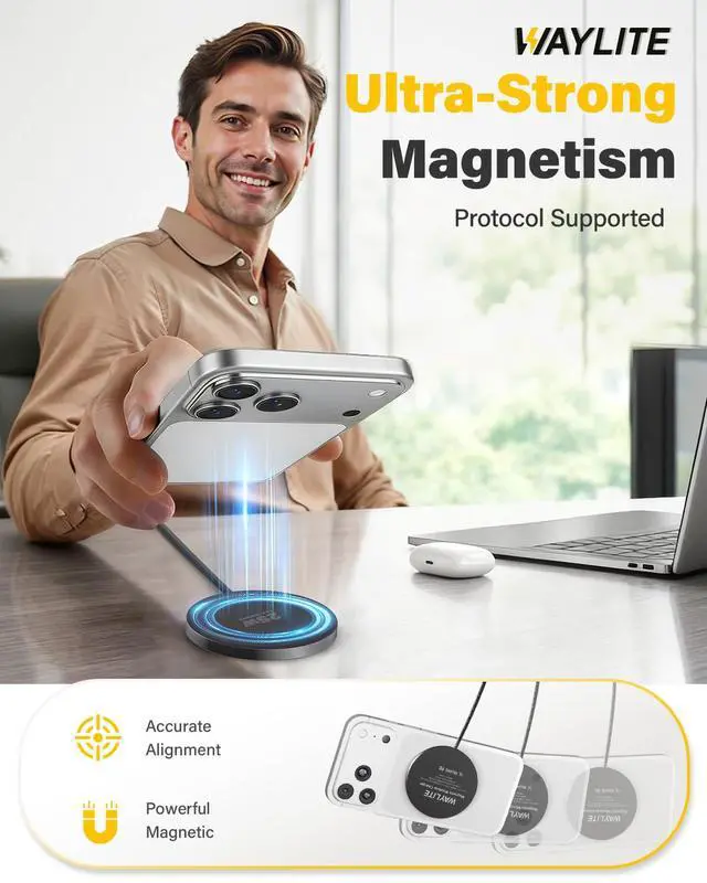 Alt view image 3 of 7 - 25W Wireless Charger for MagSafe, Magnetic Fast Charging Pad for iPhone 17/16/15/14/13/12 Series & AirPods, Strong Magnet, Thin & Portable Wireless Charger for Travel Home Office(Black, 4FT)
