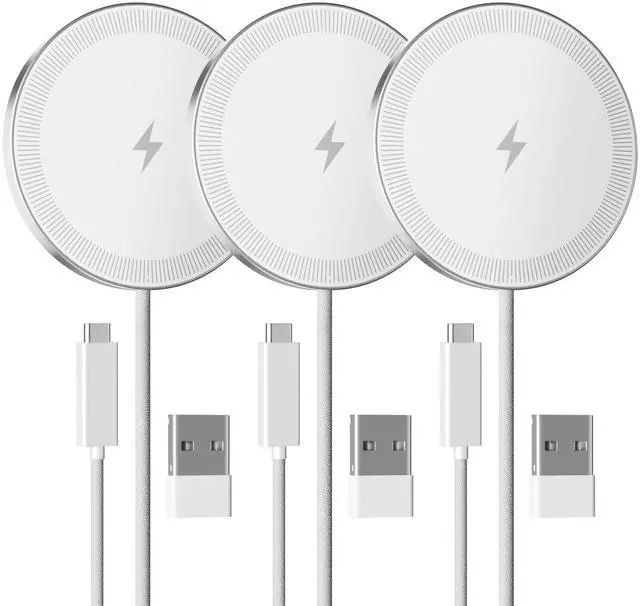 Main image of 3-Pack 15W Magnetic Wireless Charger: Fast Charging Pad for iPhone Air 17 16 15 14 13 12 Pro Max, Samsung Galaxy S26 S25, Google Pixel 10, AirPods-Slim Portable for Desk Bedside Travel-White