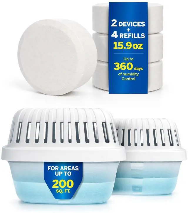 Main image of Moisture Absorber Dehumidifier, Smart 2 Pack 15.9oz with 4 Refills, Up to 400 sq ft, 360 Days Humidity Control, Fights Summer Humidity, No Electricity, Reusable for Home, RV & Boat