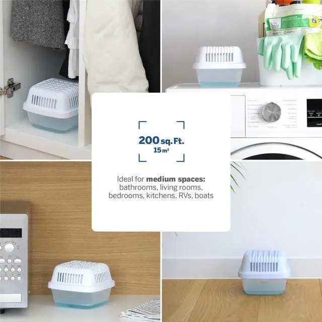 Alt view image 5 of 7 - Moisture Absorber Dehumidifier, Smart 2 Pack 15.9oz with 4 Refills, Up to 400 sq ft, 360 Days Humidity Control, Fights Summer Humidity, No Electricity, Reusable for Home, RV & Boat