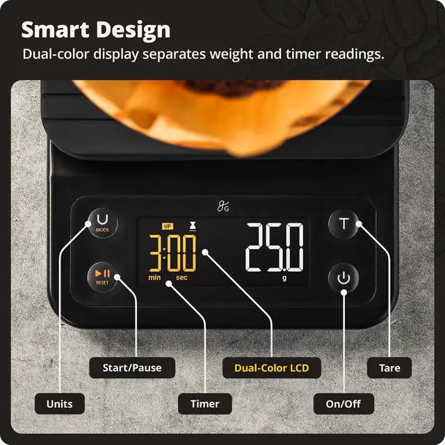 Alt view image 6 of 7 - Coffee Scale with Timer, 0.1g Precision Digital Espresso & Pour Over Scale for Chemex, V60, Drip & Matcha Weighing, Waterproof Silicone Cover, 6.6lb Barista Brew Capacity (Onyx Black)