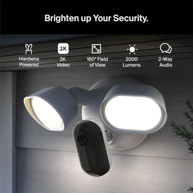 Alt view image 5 of 7 - Wired Floodlight Camera | Home Security Camera with 2K Video and HDR | 2000 Lumens | Integrated Siren, Weather-Resistant, Color Night Vision, 160º Field of View, 2-Way Audio, White (2025)