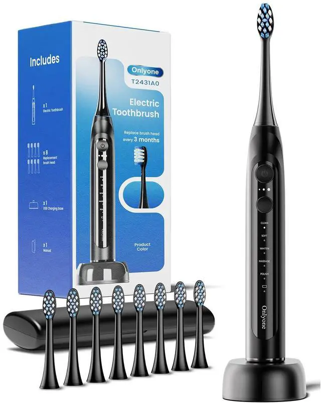 Main image of Electric Toothbrush for Adults, Rechargeable Electric Toothbrush with 8 Brush Heads, Travel Case, Charging Base & Wireless Charging - 5 Modes with Smart Timer
