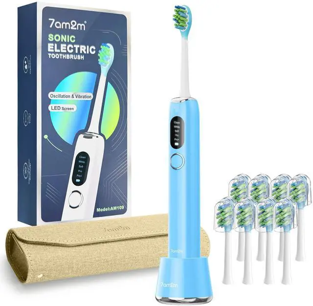 Main image of Sonic Electric Toothbrush for Adults&Teens with LED Screen, 5 Modes, One Charge for 365 Days, 2 Minute Timer, with 8 Brush Heads and Travel Case (Light Blue)