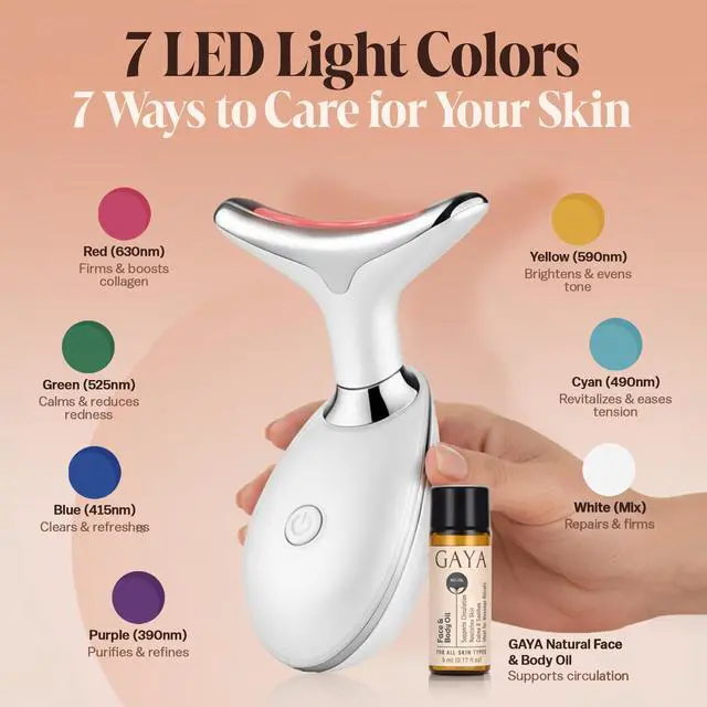 Alt view image 2 of 7 - Red Light 7 in 1 LED Face and Neck Massager Beauty Wand with Gentle Warmth & Vibration for a Relaxing Skincare Routine, Includes Face Oil & Type-C Charging