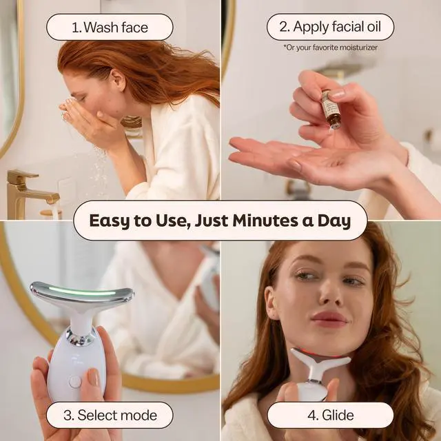Alt view image 5 of 7 - Red Light 7 in 1 LED Face and Neck Massager Beauty Wand with Gentle Warmth & Vibration for a Relaxing Skincare Routine, Includes Face Oil & Type-C Charging