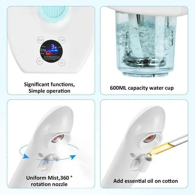 Alt view image 3 of 7 - Professional Facial Steamer, Vaporizador Facial Steamer for Esthetician, Face Steamer on Wheels, Rocker Arm/Preheat/Hot Mist Adjustment/Timer Function, Facial Steamers for Home Salon Spa Skin Cleaning