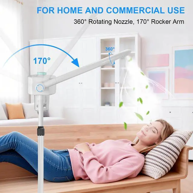 Alt view image 5 of 7 - Professional Facial Steamer, Vaporizador Facial Steamer for Esthetician, Face Steamer on Wheels, Rocker Arm/Preheat/Hot Mist Adjustment/Timer Function, Facial Steamers for Home Salon Spa Skin Cleaning