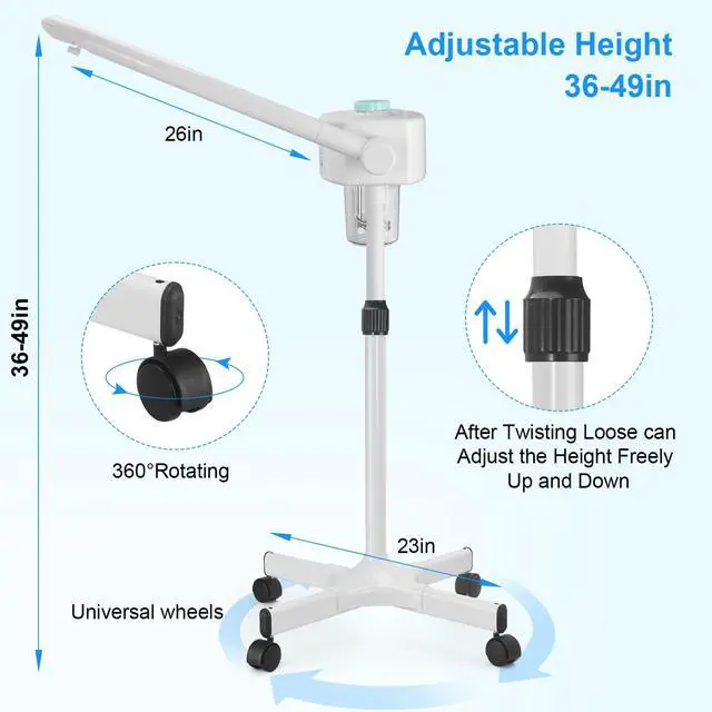 Alt view image 4 of 7 - Professional Facial Steamer, Vaporizador Facial Steamer for Esthetician, Face Steamer on Wheels, Rocker Arm/Preheat/Hot Mist Adjustment/Timer Function, Facial Steamers for Home Salon Spa Skin Cleaning