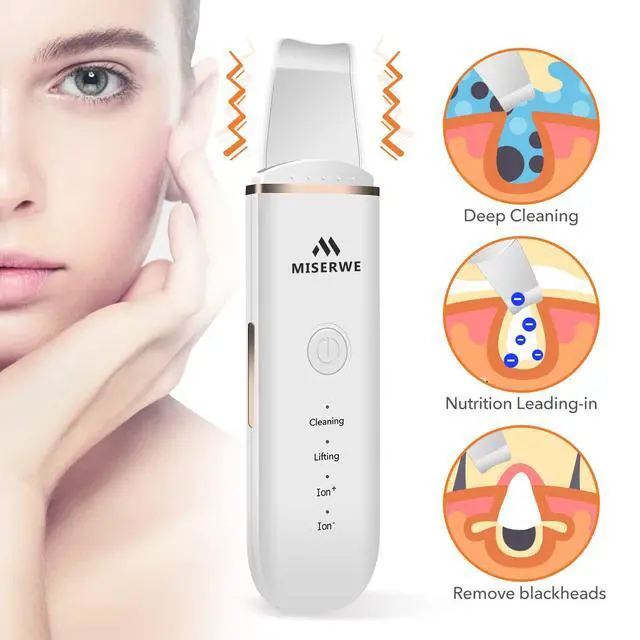 Alt view image 2 of 7 - Skin Scrubber Face Skin Spatula Facial Scrubber Spatula for Deep Cleansing Blackhead Remover Pore Cleaner with 4 Modes (White)