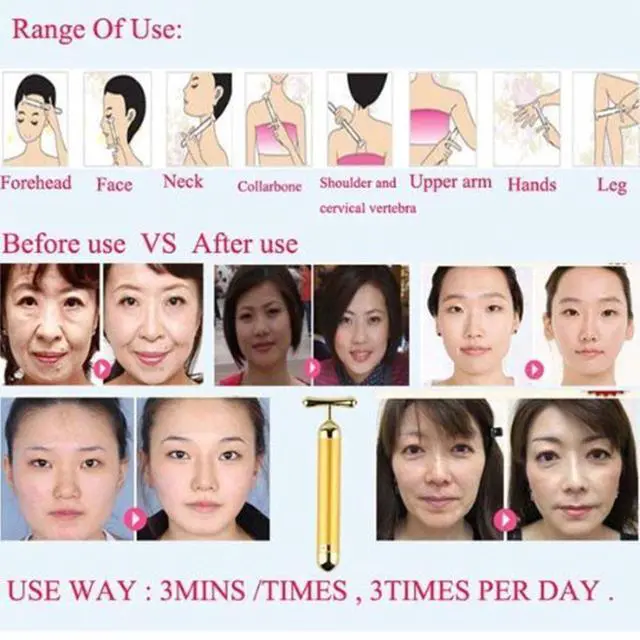 Alt view image 6 of 7 - Beauty Massage 24K Golden Anti-Aging Pulse Skin Care Gold Facial Roller Massage