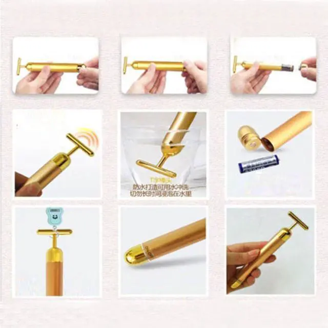 Alt view image 7 of 7 - Beauty Massage 24K Golden Anti-Aging Pulse Skin Care Gold Facial Roller Massage