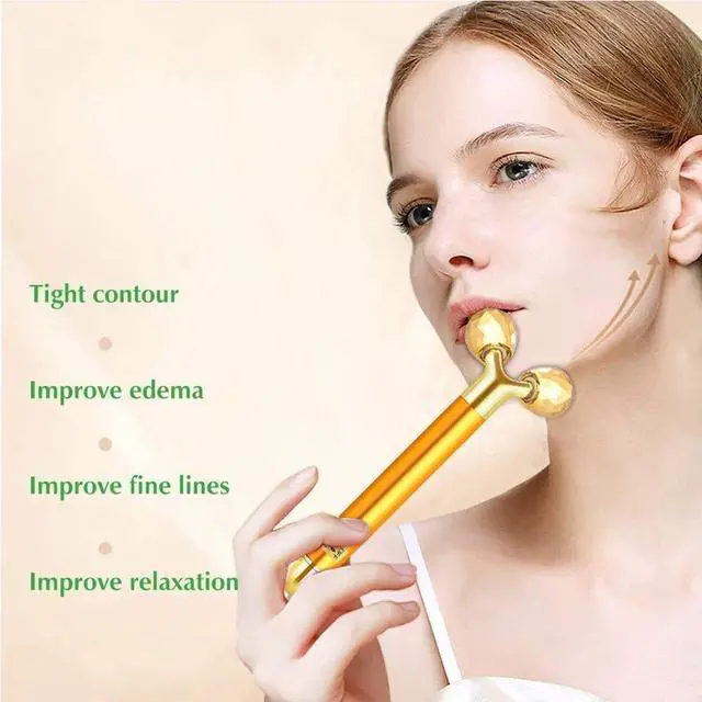 Alt view image 4 of 7 - 2-in-1 Electric Face Massager 24k Golden Facial Massager, 3D Roller and T Shape Facial Roller Massager Kit Skin Care Tools