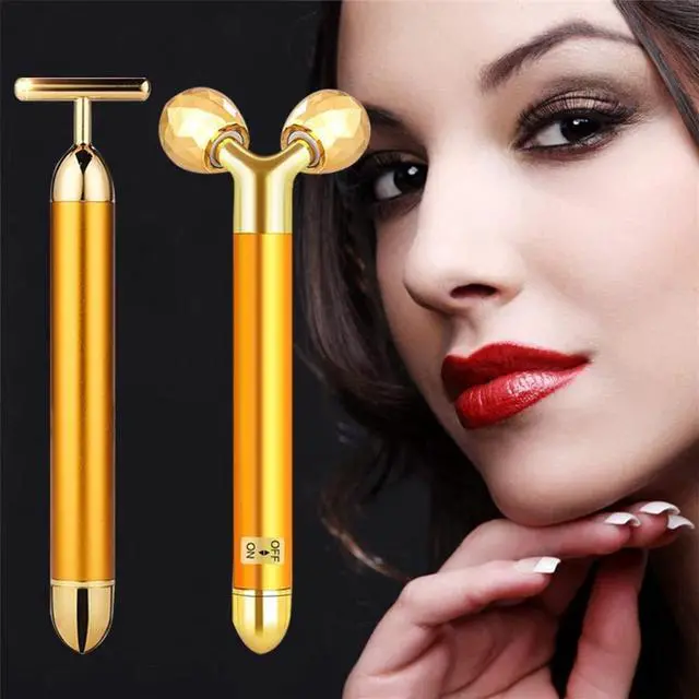 Alt view image 6 of 7 - 2-in-1 Electric Face Massager 24k Golden Facial Massager, 3D Roller and T Shape Facial Roller Massager Kit Skin Care Tools