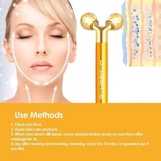 Alt view image 3 of 7 - 2-in-1 Electric Face Massager 24k Golden Facial Massager, 3D Roller and T Shape Facial Roller Massager Kit Skin Care Tools