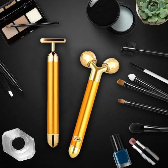 Alt view image 7 of 7 - 2-in-1 Electric Face Massager 24k Golden Facial Massager, 3D Roller and T Shape Facial Roller Massager Kit Skin Care Tools