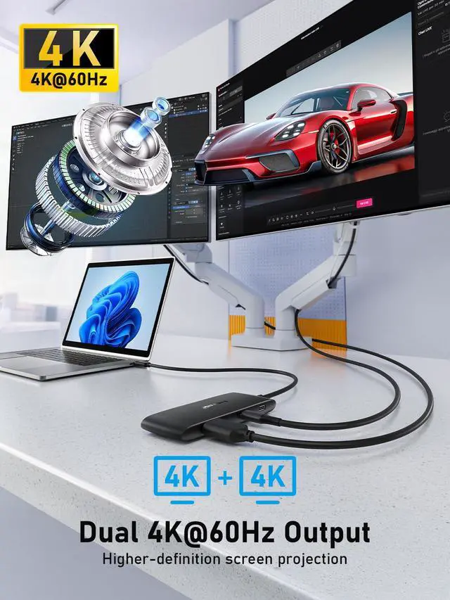 Alt view image 3 of 7 - 7-in-1 USB-C Hub, Dual 4K USB-C DP Alt & HDMI, 100W PD
