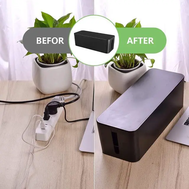 Alt view image 6 of 7 - Cable Management Box, Large Cord Organizer Box to Hide Power Strip & Under Desk,TV Computer Wires Cable Organizer Hider Box with Cable Clips&Reusable Cable Ties for Home/Office(Black)