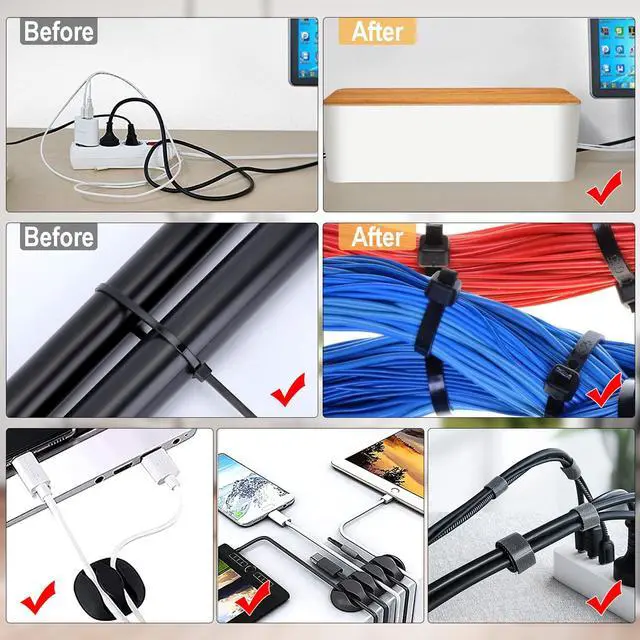 Alt view image 6 of 7 - Cable Management Box Cable Management Kit for Power Strip to Hide Wires,Cord Organizer Boxes,Safe ABS Material Wire Organizer of Cable Clips Sleeve for Home & Office,3Pack-128PCS/White