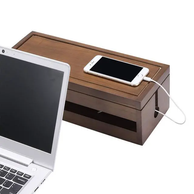 Alt view image 2 of 7 - Cable Management Box Wooden Cord Organizer Box for Extension Cord Power Stripe Surge Protector Wire Management Concealer Cover Hider for Desktop Home Office Kitchen (Brown)