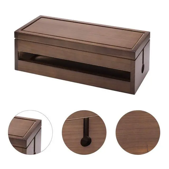 Alt view image 4 of 7 - Cable Management Box Wooden Cord Organizer Box for Extension Cord Power Stripe Surge Protector Wire Management Concealer Cover Hider for Desktop Home Office Kitchen (Brown)