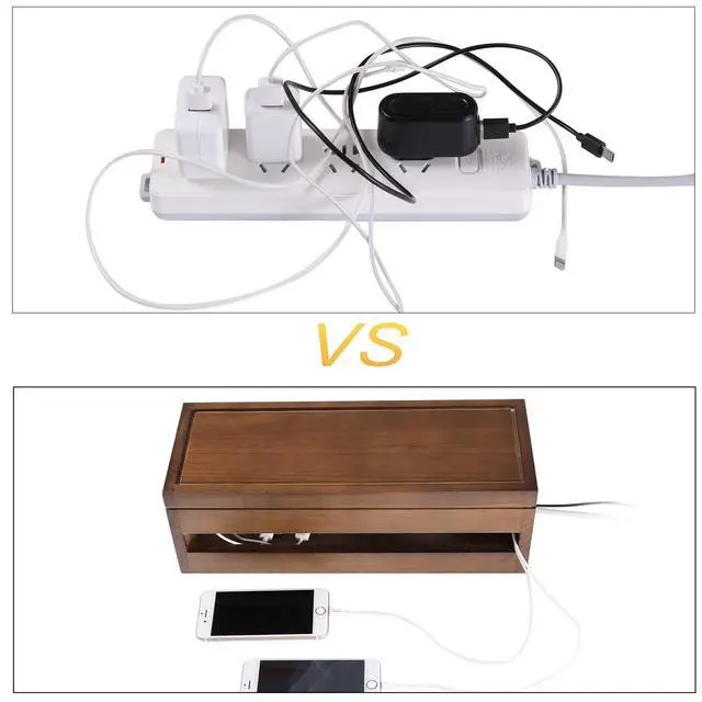 Alt view image 5 of 7 - Cable Management Box Wooden Cord Organizer Box for Extension Cord Power Stripe Surge Protector Wire Management Concealer Cover Hider for Desktop Home Office Kitchen (Brown)