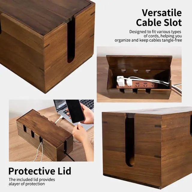 Alt view image 2 of 6 - Large Cable Management Box, Wooden Cord Hider Desk Organizer, Power Strip and Cord Hider Box, Surge Protector Floor Cable Organizer, for Desktop Home Office Kitchen