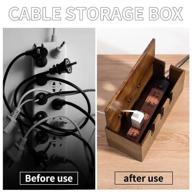 Alt view image 3 of 6 - Large Cable Management Box, Wooden Cord Hider Desk Organizer, Power Strip and Cord Hider Box, Surge Protector Floor Cable Organizer, for Desktop Home Office Kitchen