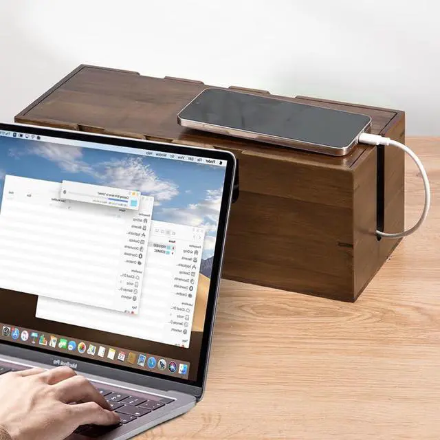 Alt view image 6 of 6 - Large Cable Management Box, Wooden Cord Hider Desk Organizer, Power Strip and Cord Hider Box, Surge Protector Floor Cable Organizer, for Desktop Home Office Kitchen