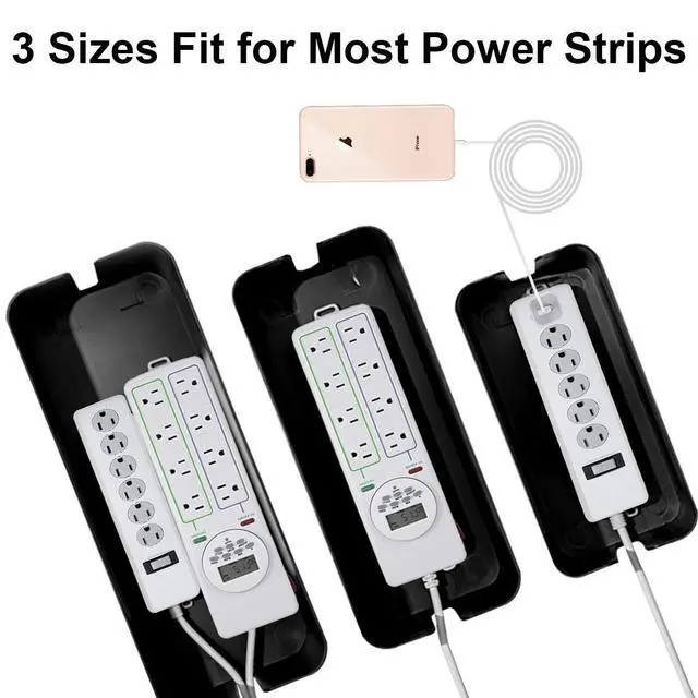 Alt view image 2 of 7 - Cable Management Box 3 Pack - Cord Organizer Box for Desk TV Computer - Large Medium Small Power Strip Cover & Wire Hider - Child & Pet Safe ABS Cord Box with Cable Ties - Black