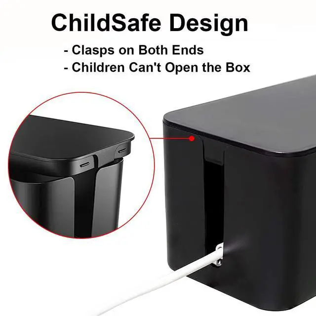 Alt view image 4 of 7 - Cable Management Box 3 Pack - Cord Organizer Box for Desk TV Computer - Large Medium Small Power Strip Cover & Wire Hider - Child & Pet Safe ABS Cord Box with Cable Ties - Black