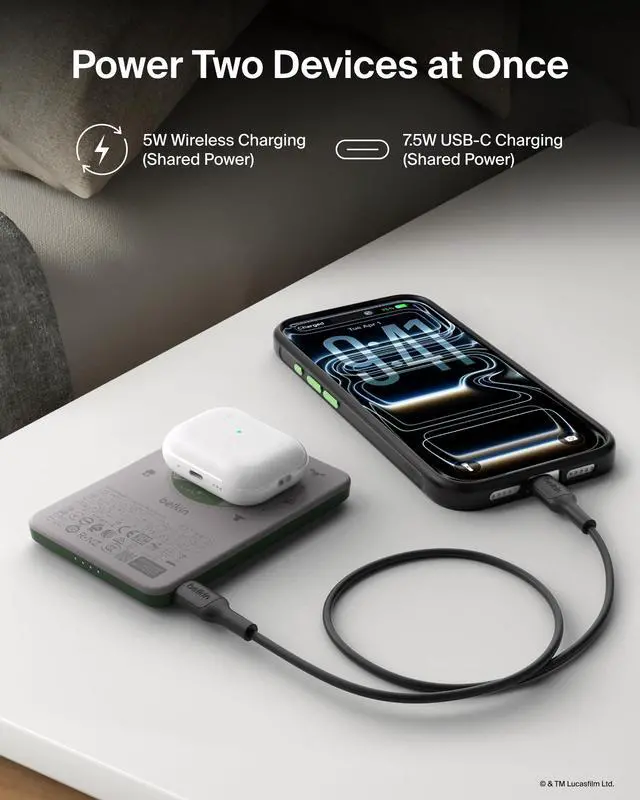 Alt view image 6 of 7 - Magnetic Power Bank 5,000mAh, Slim Portable Charger w/Magnetic Ring and USB C Port, Wireless Battery Pack USB C Charger for iPhone 17, iPad, Galaxy, Pixel, Tablet, Travel
