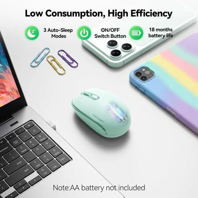 Alt view image 5 of 7 - Wireless Mouse for Laptop, 2.4G Quiet Computer Mouse with USB Receiver, 4 Buttons Portable Cordless Mice for Chromebook, Laptop, PC, Mac, 800/1200/1600 DPI - Mint Green