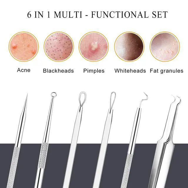 Alt view image 2 of 7 - Pimple Popper Tool Kit - 6 Pcs Blackhead Remover Comedone Extractor Tool Kit with Metal Case for Quick and Easy Removal of Pimples, Blackheads, Zit Removing, Forehead, Facial and Nose(Silver)