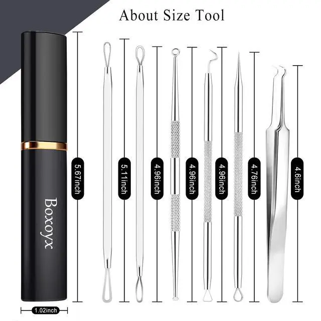 Alt view image 6 of 7 - Pimple Popper Tool Kit - 6 Pcs Blackhead Remover Comedone Extractor Tool Kit with Metal Case for Quick and Easy Removal of Pimples, Blackheads, Zit Removing, Forehead, Facial and Nose(Silver)