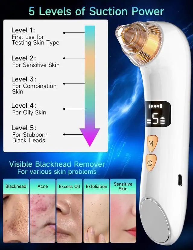 Alt view image 6 of 7 - Visible Blackhead Remover Pore Vacuum,5 Suction Levels,6 Probes,Heating Facial Deep Cleansing,6MP HD Camera 25X Magnification Facial Pore Acne,Comedone Whitehead Extractor Tools for Women Men
