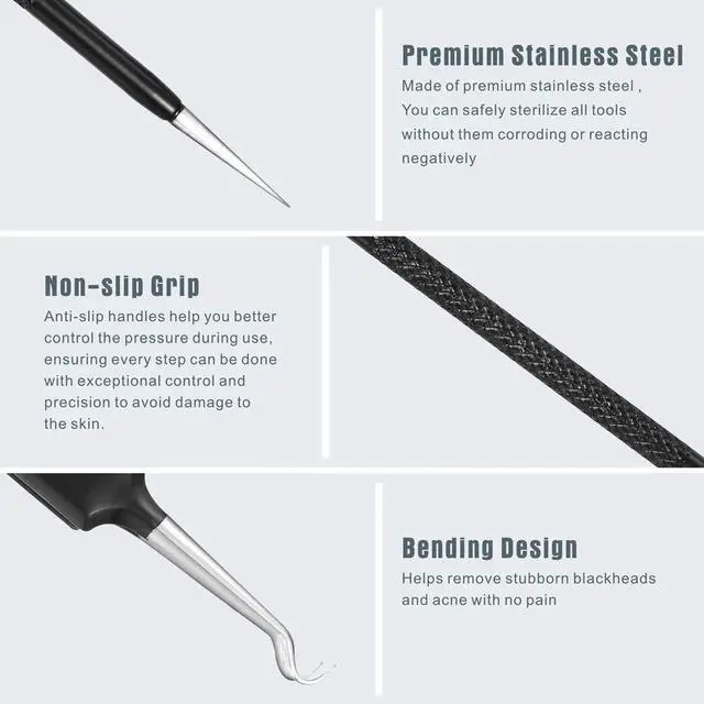 Alt view image 4 of 7 - Blackhead Remover Pimple Popper Tool Kit - (6 Piece Kit) - Professional Stainless Pimples Comedone Extractor Removal Tool