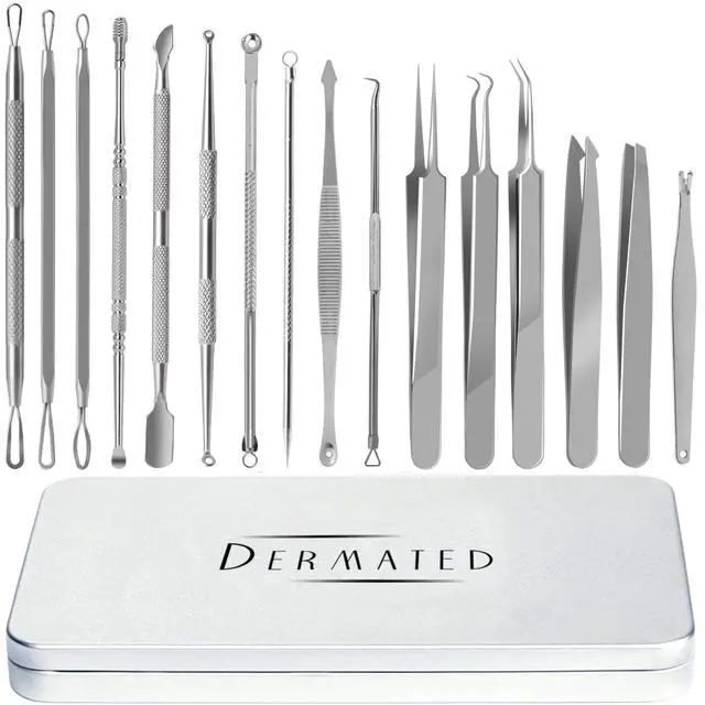 Main image of 16 Pcs Blackhead Remover Tools 410 Grade Stainless Steel | Pimple Popper Tool Kit | Stainless Steel Professional Pimple Extractor Tool Kit for Blackheads, Comdone, Acne, Zit, and Whiteheads