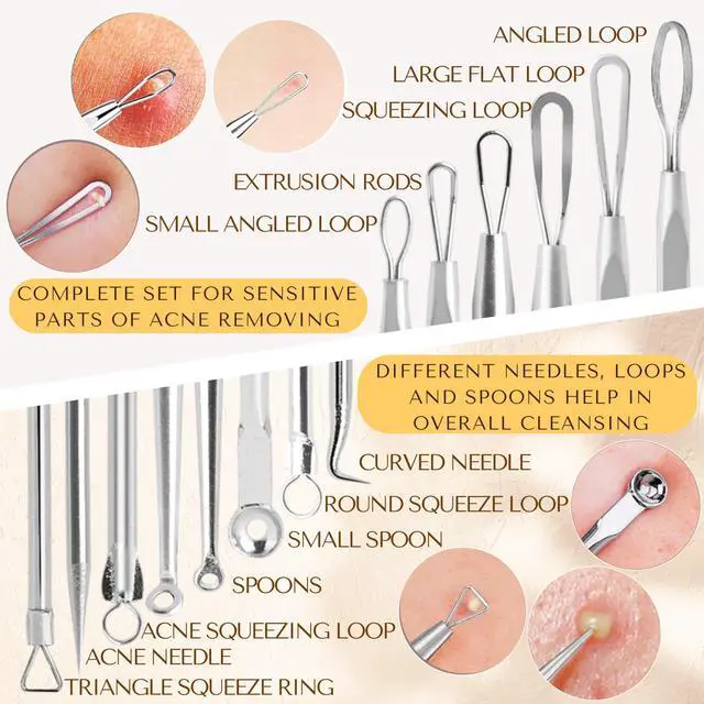 Alt view image 3 of 7 - 16 Pcs Blackhead Remover Tools 410 Grade Stainless Steel | Pimple Popper Tool Kit | Stainless Steel Professional Pimple Extractor Tool Kit for Blackheads, Comdone, Acne, Zit, and Whiteheads